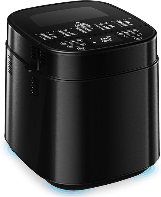 2.5LB Bread Maker with Built-in Electronic Scale, 25-in-1 Bread Machine, Beginner-Friendly with Adjustable Baking & Fermentation, Non-Stick Easy-Clean Pan, Quiet, 15H Delay, Recipes, Jet Black