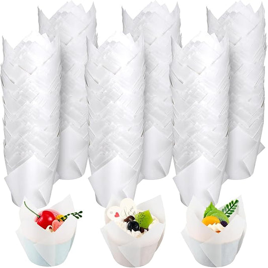 Maxdot 800 Pcs 3.15 Inches Tulip Cupcake Liners Holders Muffin Liners Grease Resistant Paper Baking Cups Cupcake Wrappers for Wedding Birthday Baby Shower Party(Pure,White)