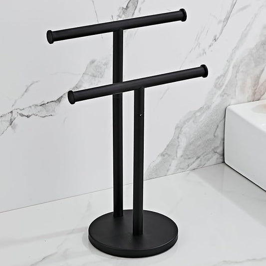 Black Hand Towel Holder Stand, Double T-Shape Hand Towel Stand Towel Rack Towel Bar for Bathroom Countertop, SUS304 Stainless Steel SHUNLI