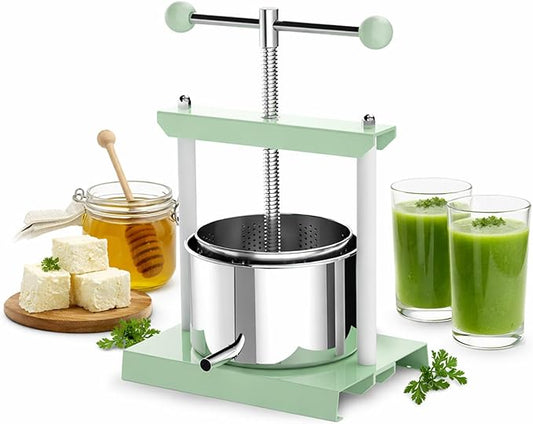 EJWOX 0.53 Gallon Fruit Press, 2L Stainless Steel Manual Food Press with Filter Bag, Compact Apple & Wine Press for Cider, Honey, Herbs & Cheese, Small Batch Home Use