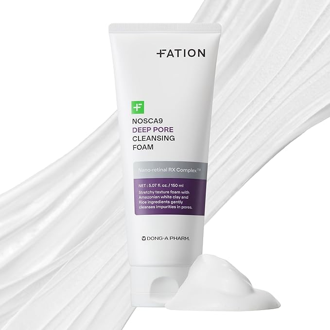 Nosca9 Deep Pore Cleansing Foam for Sensitive Skin | Korean Skincare Face Wash with 17 Amino Acids, White Clay & Patented Pore-Shrinking Ingredient | Deep Cleansing & Moisturizing (5.07 fl. oz)