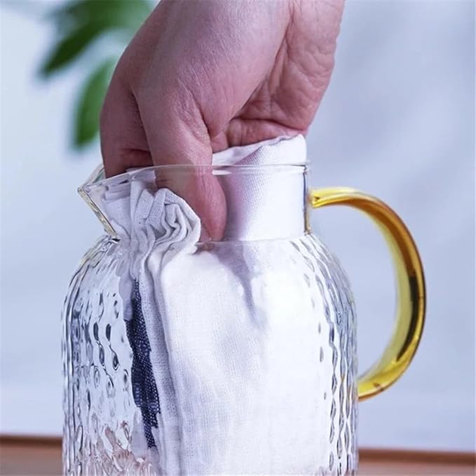 Tea Set Glass Water Pitcher with Filter Lid and Pouring Spout Heat Resistant Carafe for Hot Cold Beverages Homemade Ice Tea Bottle Teapot Set(1.5L)
