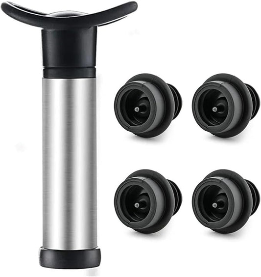 Wine Stopper 4 SET Wine Stopper With Vacuum Pump Preserver Aerator Rubber Black