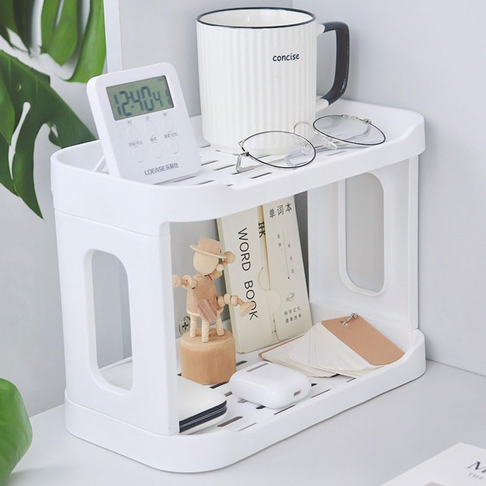 2PCS Kitchen Spice Rack or Bathroom Countertop Organizer, 2-Tier Desk Organizers，Mail Holder for Office Desk Organization, Gift for Teachers, Classmates, and Friends,White