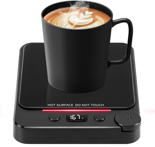 Fast Heating Coffee Mug Warmer,POLEDY Auto Shut Off Cup Warmer, Electric Beverage Warmer for Tea, Milk, Cocoa with 2-12H Timer, 3-Temp Settings Candle Warmer Plate, Black Smart Candle Melter