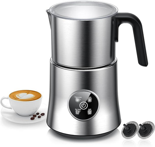 Milk Frother and Steamer, Electric Frother with Detachable Stainless Steel Jug, Hot & Cold Foam Maker for Latte, Cappuccino, Coffee, 4-in-1 Automatic Milk Warmer, 17oz Heat