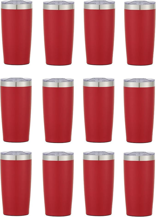 12 Ct of 20 Oz Two-Tone Himalayan Stainless Steel Tumbler with Lid – Red – Customizable Insulated Cups for Water, Coffee, Hot & Iced Drinks – Great for DIY, Events, Work