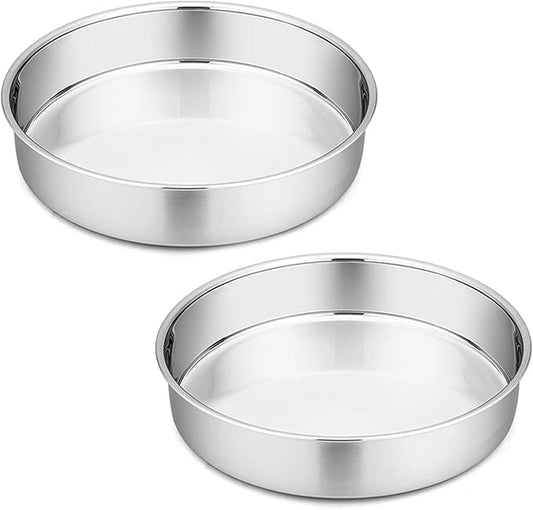 P&P CHEF 9.5 Inch Cake Pan Set of 2, Stainless Steel Round Baking Layer Cake Pans, Non Toxic & Healthy, Leak-proof & Easy Clean, Mirror Finish & Easy Releasing, Oven & Dishwasher Safe