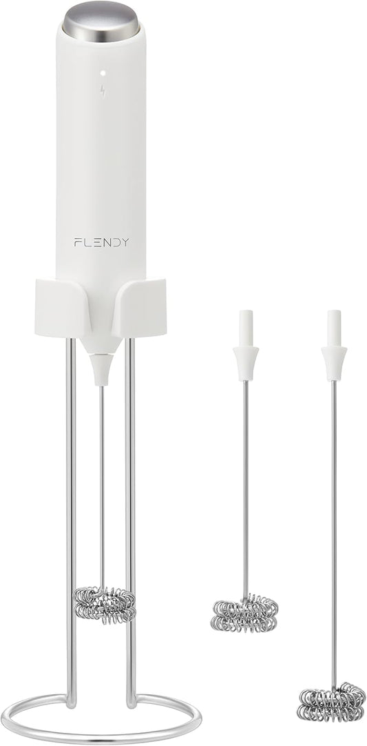 Flendy Rechargeable Milk Frother Handheld, Coffee Frother Handheld with USB-C Charging Stand, Electric Drink Mixer Handheld, Mini Electric Whisk Frother for Coffee, Matcha, etc
