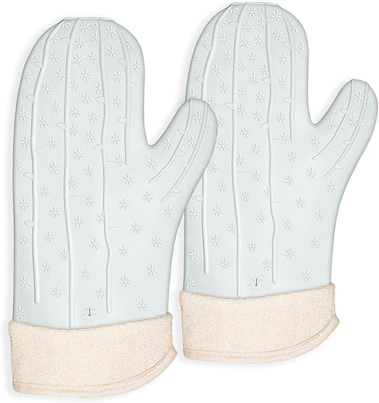 UMIRRO Cactus Silicone Oven Mitt 2-Pack Set, Heat Resistant, Non-Slip Grip for Kitchen Use, Safe for Cooking Baking & Grilling, Cute Kitchen Accessories, 13", Mint Green