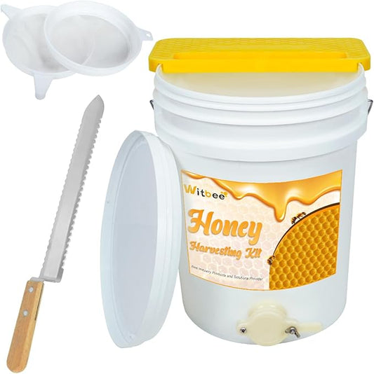 witbee 5 Gallon Honey Bucket with Honey Gate Valve Kit - Plastic Double Layer Strainer, Uncapping Knife, Honey Uncapping Tank Holder, Beekeeping Equipment, Honey Extractor Equipment