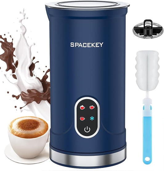 Spacekey Milk Frother Electric Automatic Frother for Coffee with Mute Mode, 10.1oz/300ml Overheat Protection Milk Steamer, 4-in-1 Warm and Cold Foam Maker for Latte/Hot Chocolate
