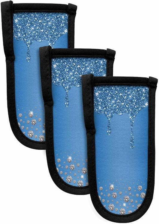 Blue Diamond Hot Handle Holder, Pot Pan Handle Covers, Shiny Modern Art Droplet Texture Cast Iron Skillet Handle Covers, Heat Protecting Pan Handle Sleeves Mitt for Kitchen Cookware, 3PCS