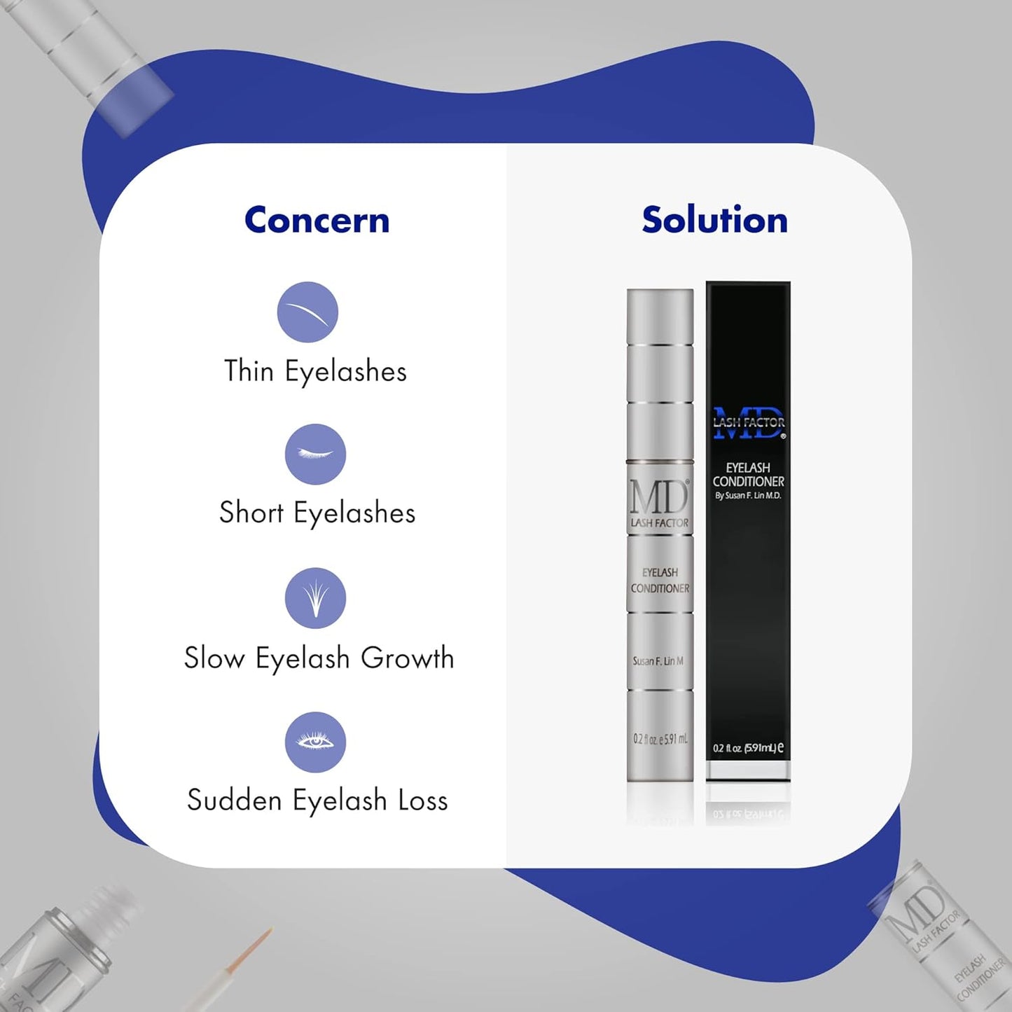 MD Lash Factor Eyelash Conditioner – 0.2 fl oz, 6-Month Supply – Peptide + Biotin Serum for Fuller, Thicker Lashes, Ophthalmologist-Tested