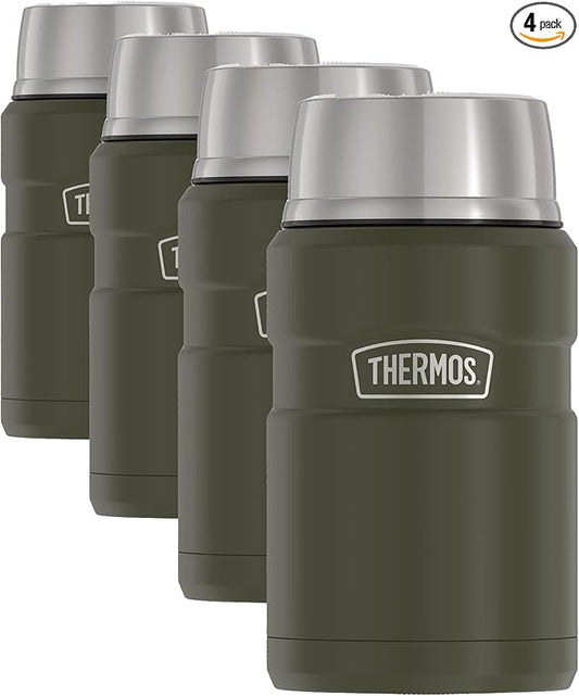 THERMOS Stainless King Vacuum-Insulated Food Jar, 24 Ounce, Army Green (Pack of 4)