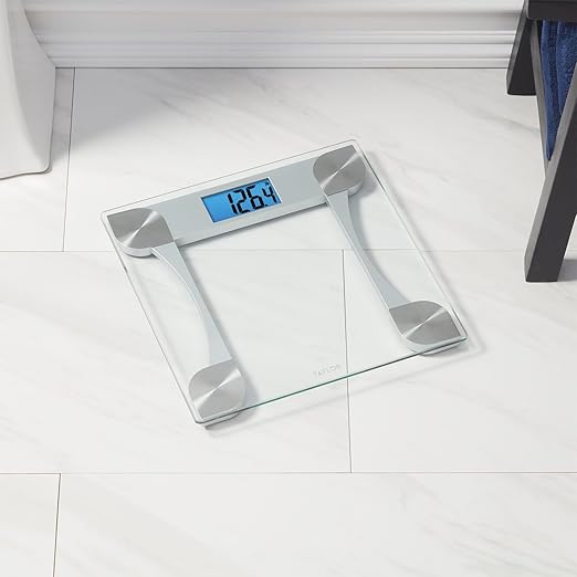 Taylor Digital Glass Weight Tracking Scale, Bathroom Scale for Body Weight, Digital Bathroom Weighing Machine, Highly Accurate & Measures Weight up to 440 lb, Battery Powered, FSA HSA Eligible, Clear