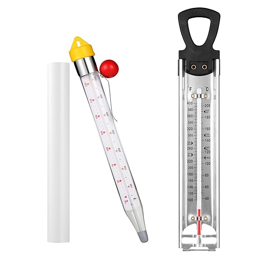 2Pcs Candy Thermometer with Pot Clip and Hanging Hook, Upgrade Stainless Steel Deep Fry Oil Thermometer Instant Read Cooking Thermometer for Food, Oil/Candy/Fry/Jam/Sugar/Syrup/Jelly Food Thermometer