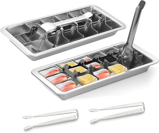 2 Pcak 18-Slot Ice Cube Trays Stainless Steel - Professional Heavy Duty Metal Icecube Mold, Non-Toxic Freezer Tray with Lever Release, Bar & Kitchen Use, Send Goods from Local Warehouse