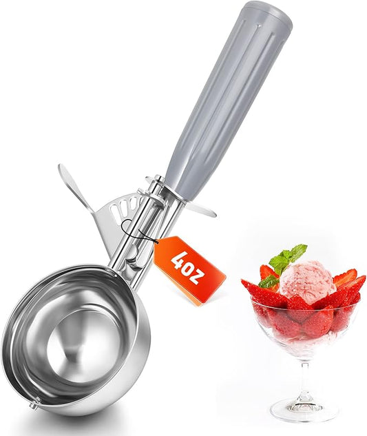 Reallnaive 1 Pcs Release Cookie Scoops Ice Cream Scooper with Trigger Release Portion Scoop Stainless Steel for Portion Control, Baking Food, Cookie Dough (4 oz,Gray)