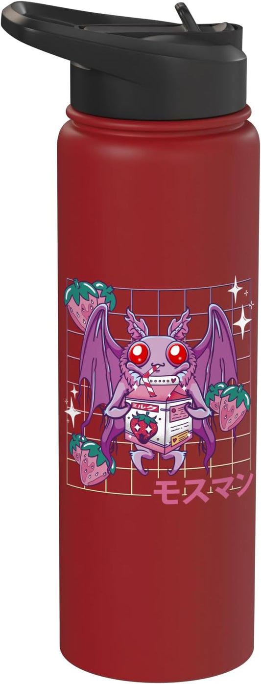Kawaii Mothman Strawberry Milk Shake Carton Stainless Steel Insulated Water Bottle