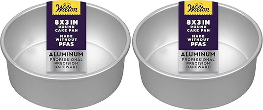 Wilton Aluminum Round Cake Pan, 8 x 3-Inch, Silver (Pack of 2)