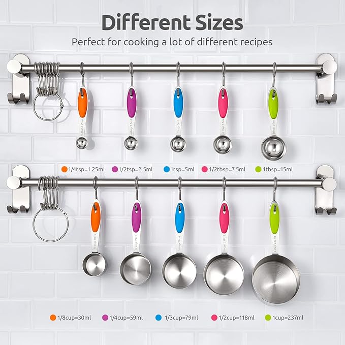 U-Taste 18/8 Stainless Steel Measuring Spoons Set for Dry and Liquid Ingredients(Set of 7), and Upgraded Measuring Cups and Spoons Set of 10 with Reinforced Welded Handle (Color)