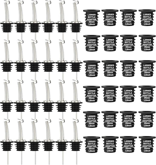 24-Pack Auto Flip Liquor Bottle Pourers with Adapters, Liquor Pour Spout Adapters set for for Large Olive Oil Bottles and Liquor Bottles - Up to 1 Inch/25mm Neck Converts Spout into Large Pour Spout