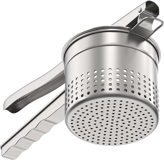 Livilord Large 15oz Potato Ricer, Heavy Duty Stainless Steel Ricer for Mashed Potatoes, Sweet Potato Masher Kitchen Tool with Ergonomic Handle, Press and Mash Kitchen Gadget, Silver