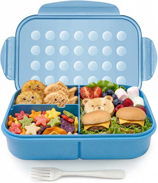 MISS BIG Bento Lunch Box for Kids – Wheat Material with Compartments, Leak-Resistant for School and Daycare (1150ml Nile Blue)