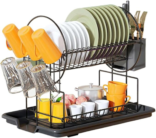 Black Multifunctional Kitchen Bowls and Chopsticks Drain Rack Iron Wire Large Capacity Kitchen Utensils Sink Storage Rack Space-Saving
