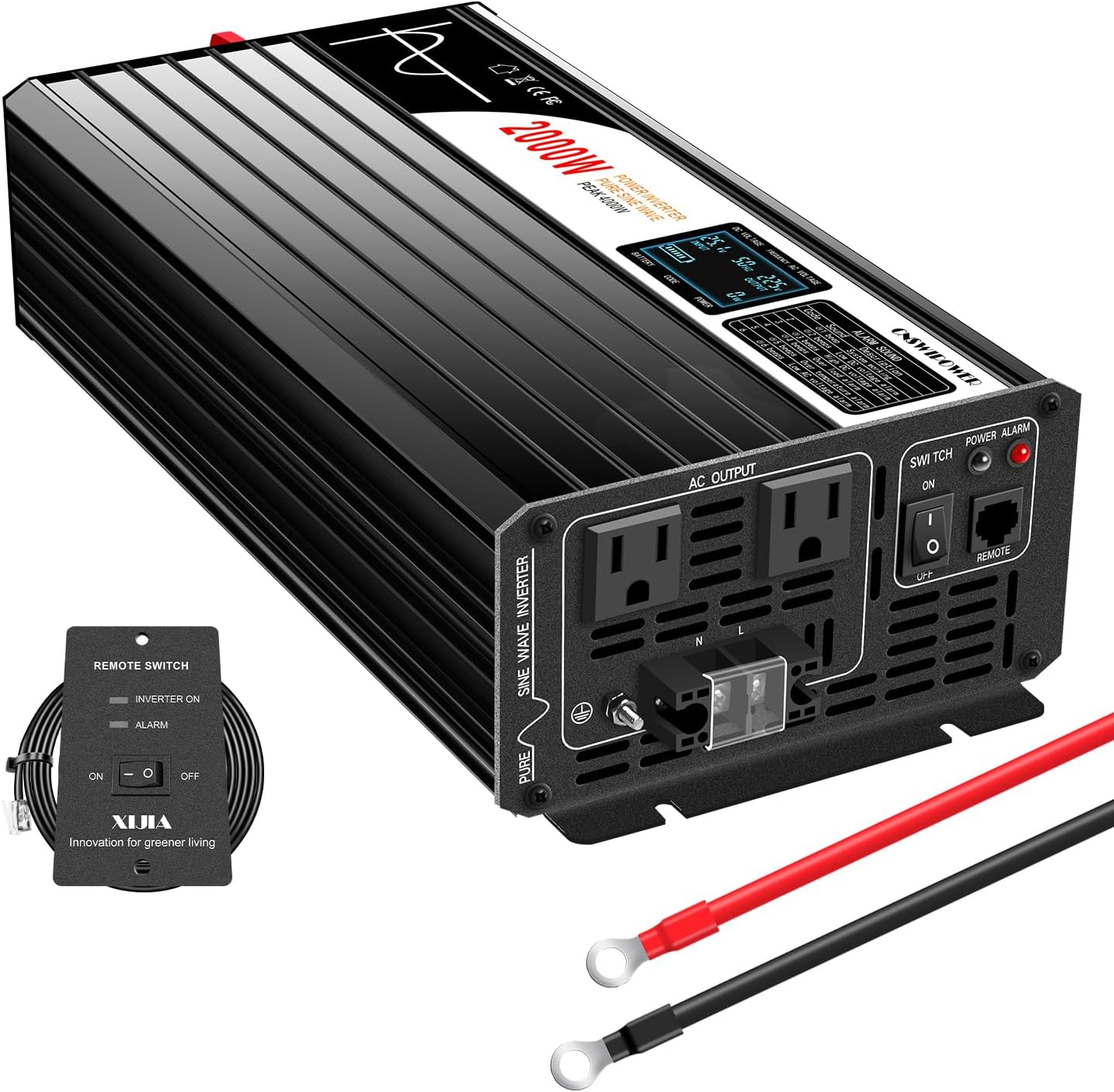 Xijia 2000W Pure Sine Wave Inverter DC 36v Inverter to 120v ac 60HZ Solar Converter for Home Use car (DC36V (Range 30V-45V) 2000W)