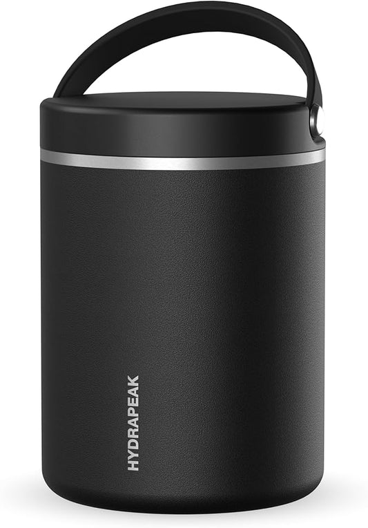 Hydrapeak 32oz Stainless Steel Vacuum Insulated Food Jar for Hot Food and Cold Food, Wide Mouth Leak-Proof Soup Jar for Adults, 10 Hours Hot and 16 Hours Cold (Black)