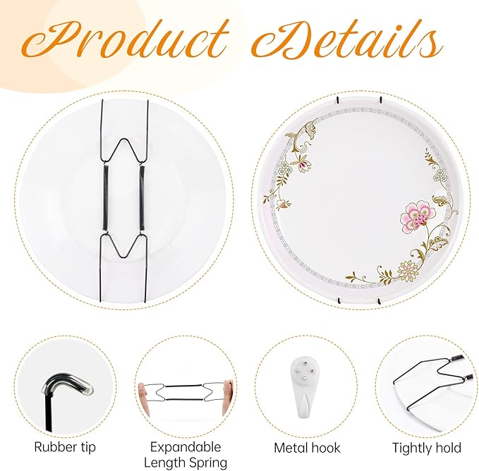Bilillo 9-Piece Stainless Steel Wall Plate Hangers, 4/6/8 Inch Invisible Decorative Wire Plate Holders with 9 Pieces Wall Hooks for 4 to 10 Inch (Black)