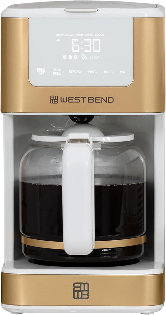 West Bend Timeless 12-Cup Programmable Coffee Maker with Brew Strength Selector for Hot and Iced Coffee, Includes 1-4 Cup Brew Option and Permanent Filter