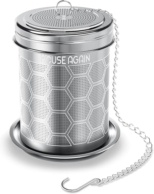 HOUSE AGAIN Tea Infuser for Loose Leaf Tea, Extra Fine Mesh Tea Strainers, 304 Stainless Steel with Chain Hook, Loose Leaf Tea Steeper for Brew Tea Spices & Seasonings, Geometric Design