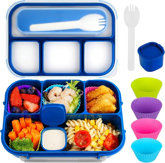 MaMix Bento Box Adult Lunch Box, Lunch Box Kids, Lunch Containers for Adults/Kids/Students,1300ML-4 Compartment Bento Box (bright blue)