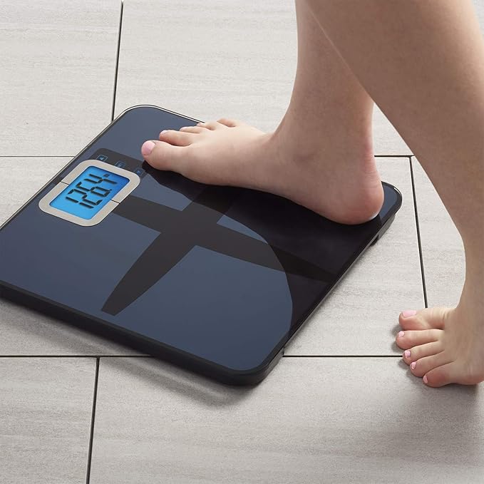 Digital Fat/BMI Bathroom Scale with High Precision Sensors – Large Display Accurately Measures Body Water, Muscle Mass, and Calorie Estimator, Blue