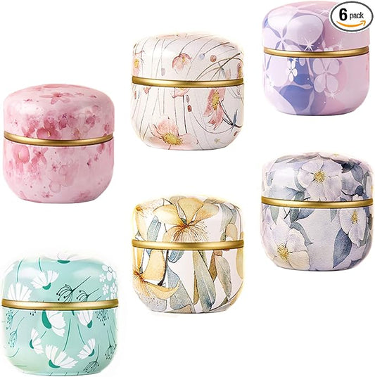 HAN SHENG 6 Pcs Airtight Tea Storage Tins 10 OZ, Food Storage Containers for Coffee Beans, Spices, Sugar