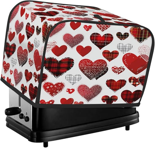 2 Slice Toaster Cover,Valentine's Day Buffalo Heart Small Kitchen Appliance Bread Machine Cover with Pockets,Dust & Fingerprint Protection