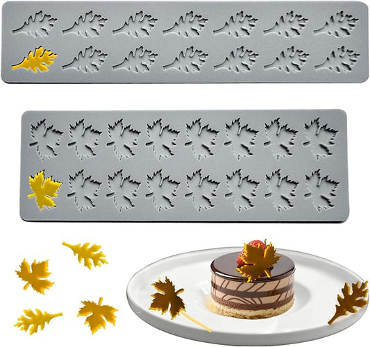 2PCS Maple & Oak Leaves Mould,Tuile Molds Silicone Baking Mold,Fondant Chocolate Molds Set with Silicone Leaf Mold and 3D Maple Candy Lace Silicone Molds for Making Sugar Craft,Cupcakes