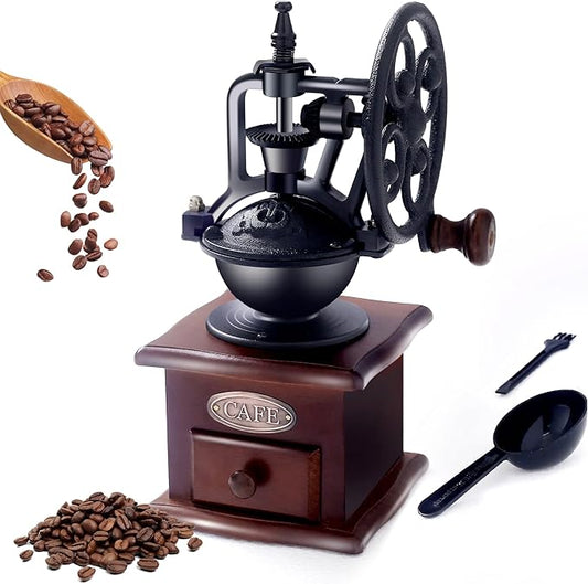 Manual Coffee Grinder Vintage Wooden Coffee Bean Grinder Hand Grinder Roller Antique Coffee Mill for Making Mesh Coffee Classic French Press for Decoration (Quadrilateral)