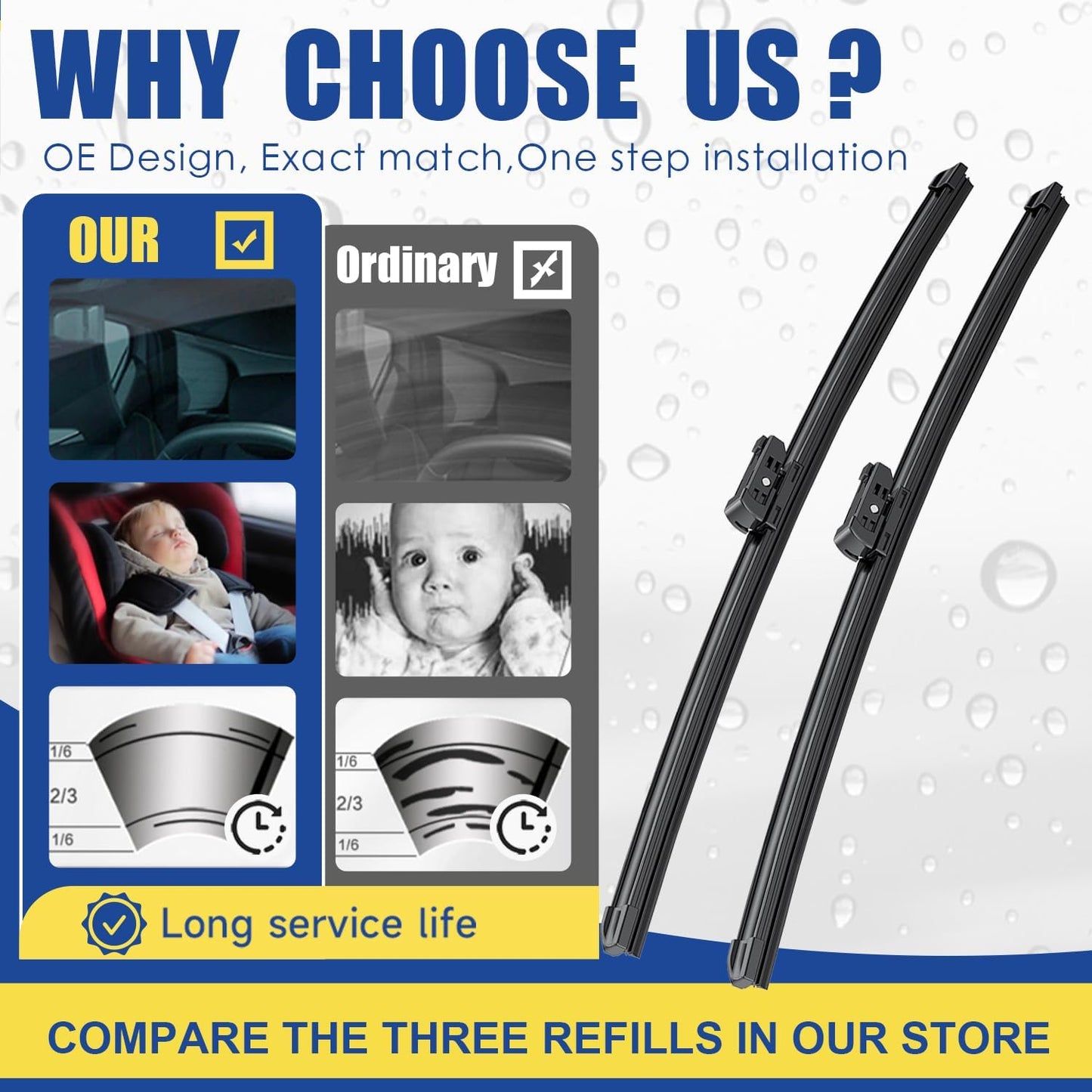 3 wipers Replacememt For 2018 2019 2020 20221 2022 2023 VW Volkswagen Atlas Original Equipment Replacement Wiper Blades Set - 26"+22"+12" (Set of 3) Top Lock
