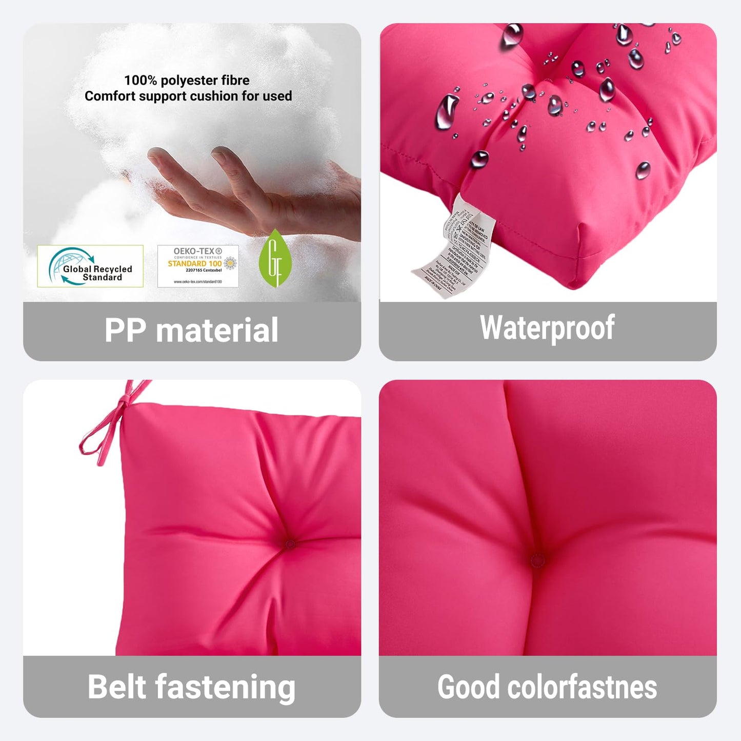ADLIVWYD Seat & Back Combined Outdoor Chair Cushion, Set of 4, Comfort Tufted Replacement Dining Chair Cushion with Ties for Patio Furniture, 40x20x4 inches (Pink)