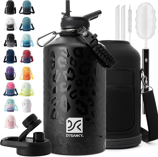 DYSANKY 1 Gallon Water Bottle Insulated | Thickened Stainless Steel Vacuum Metal Water Jug | Portable Sports Large for Gym and Hiking with Straw, Carrier Bag, Handle Strap | BPA-Free 128 oz