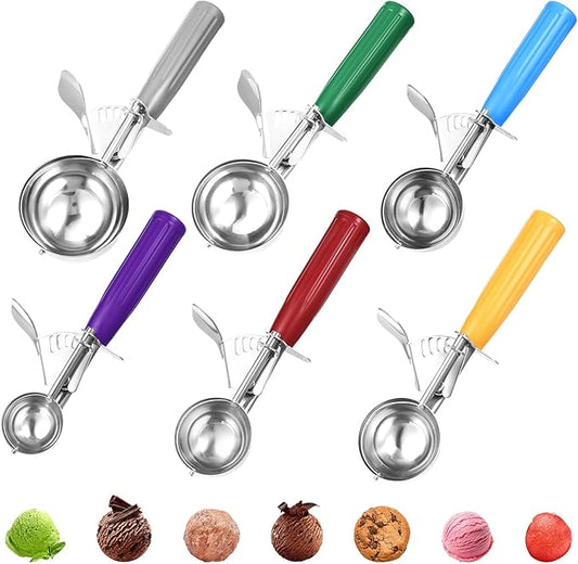 Yuanchu 6 Pcs Ice Cream Scoops, Cookie Scoops for Baking Stainless Steel Ice Cream Scoop Cookie Dough Scoop Scooper 1.57" to 2.76" Portion Scooper Cupcake Food Batter Meatball (0.8-3.7oz)