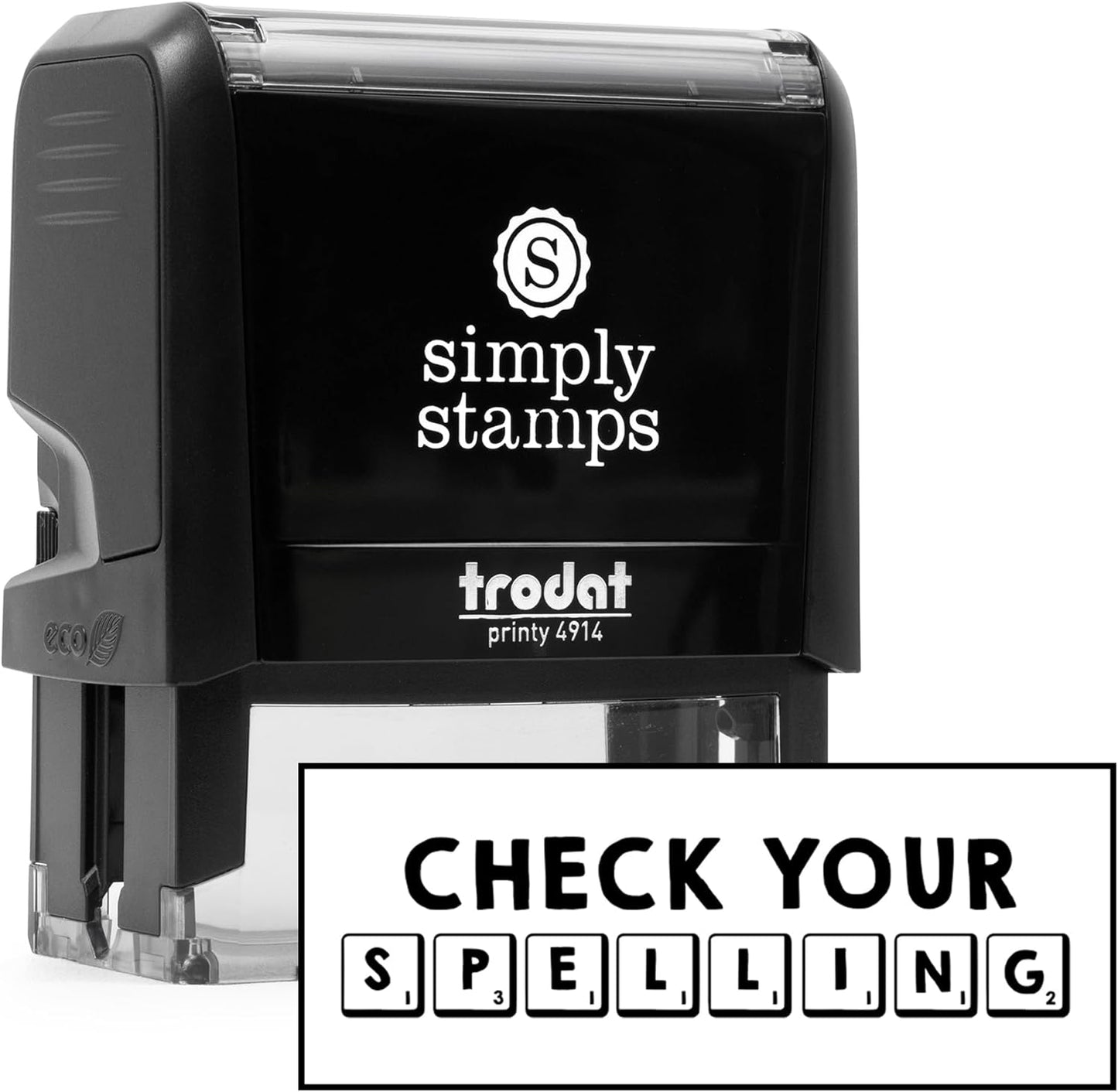 Custom Self-Inking Stamps | 49 Designs | Fun Phrases | Grading Made Easy | Classroom and Library Book Stamps (Check Your Spelling, Large)