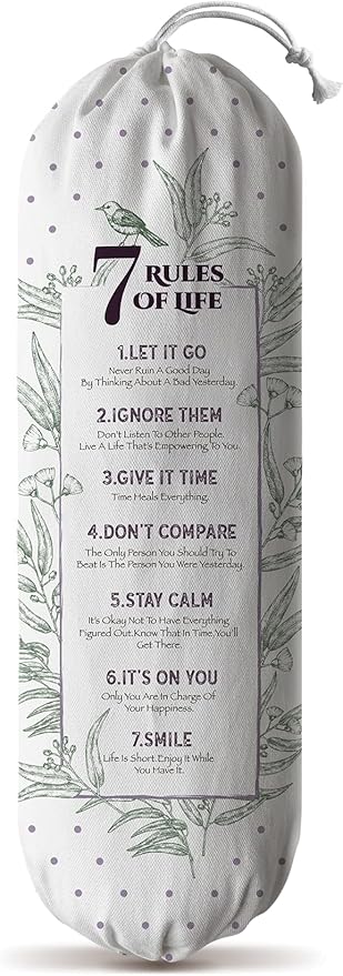 Hglian Inspirational Plastic Bag Holder,7 Rules of Life Grocery Bag Organizer Canvas Shopping Trash Bags Storage,Motivational Kitchen Décor,Gifts for Women