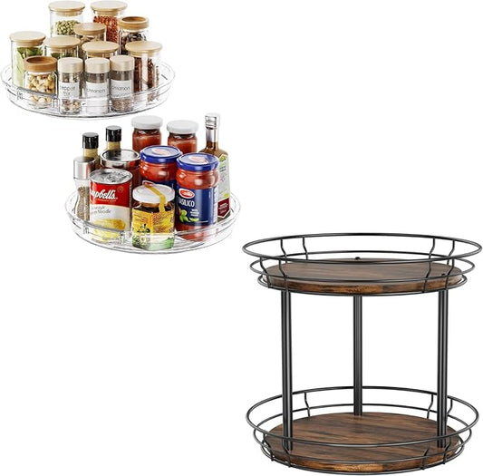 2 Pack Lazy Susan Organizer 9.25 inch Lazy Susan & 10'' Lazy Susan Turntable Organizer, 2 Tier Round Rotating Spice Rack