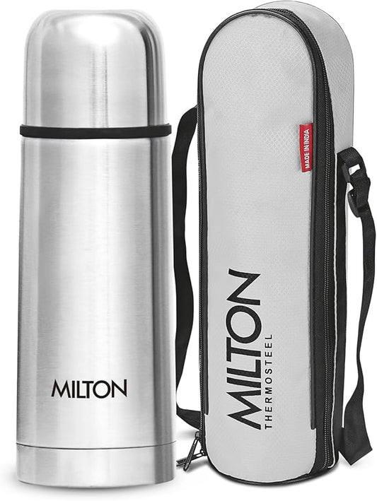 Milton Thermosteel Flip Lid Flask 350, Double Walled Vacuum Insulated Thermos 350 ml | 12 oz | 24 Hours Hot and Cold Water Bottle with Cover, 18/8 Stainless Steel, BPA Free, Leak-Proof | Silver
