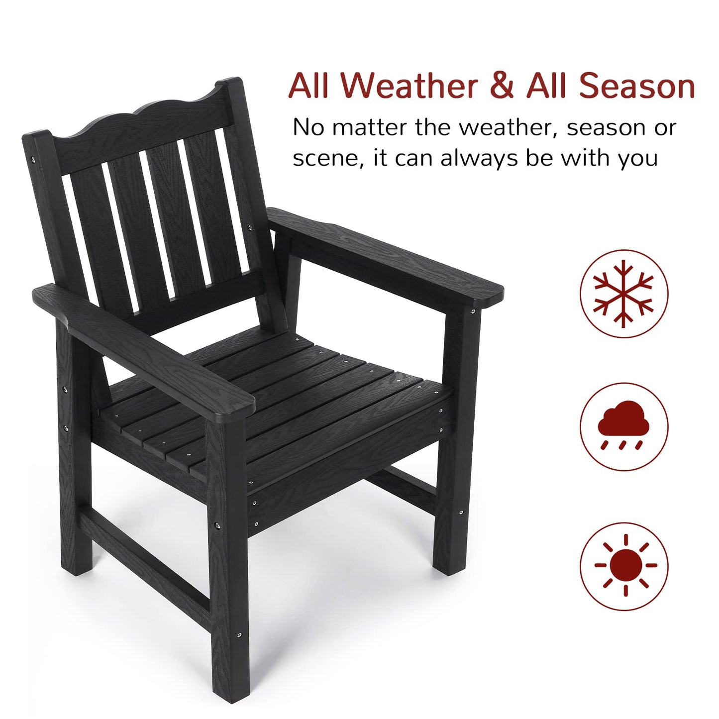 Stoog All-Weather Outdoor Chairs, Patio Dining Chair with Curved Backrest, 400 lbs Support Patio Chair, Black